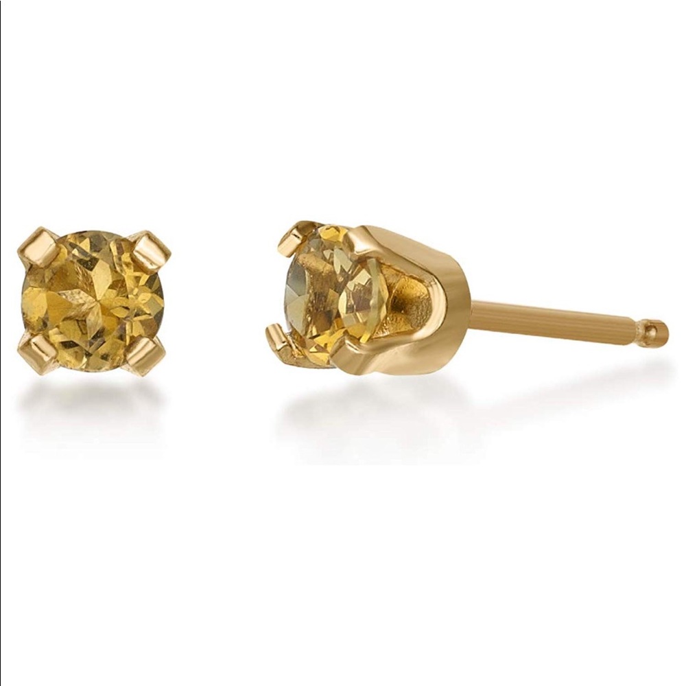 3MM Round Natural Yellow Citrine Earrings 14K Gold